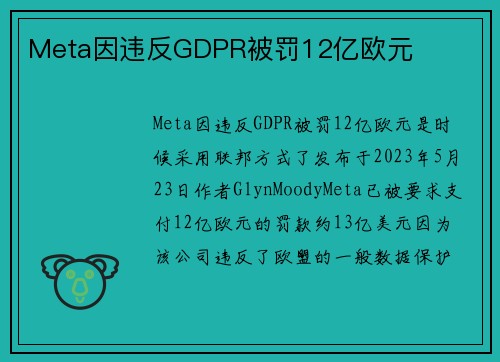 Meta因违反GDPR被罚12亿欧元 