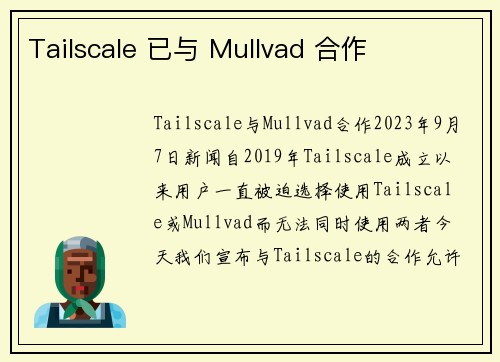 Tailscale 已与 Mullvad 合作 